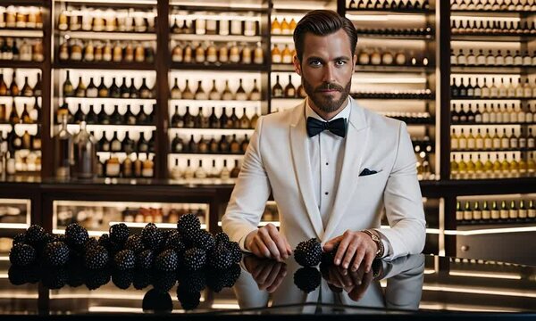 Seller in a caviar shop.