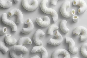 Curly white pasta on light surface