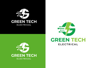 Green tech logo design template, Creative eco-friendly technology concept logo design idea