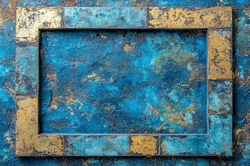 Naklejka premium Abstract Blue Gold Textured Frame Artwork