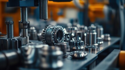 Fototapeta premium Intricate Metal Parts in Industrial Background of Manufacturing Process