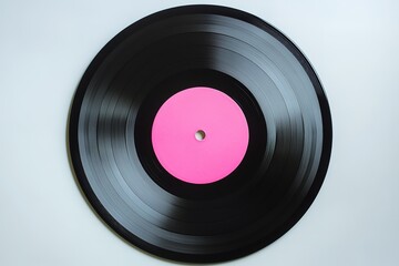 Obraz premium retro vinyl record with pink label at center placed on bright white background for contrast
