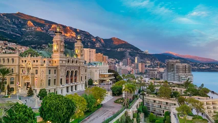 Montecarlo. Aerial view of Monaco skyline at sunset