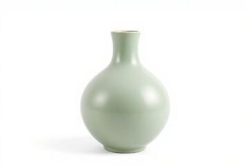 there is a green vase with a brown rim on a white surface