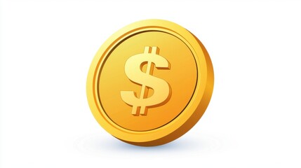 Obraz premium Golden Dollar Coin Symbol Representing Wealth, Currency, Finance, Economy, and Prosperity on a Clean White Background for Use in Financial Illustrations and Marketing Materials