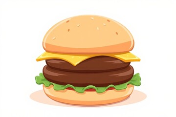 illustration of a hamburger with cheese and lettuce on a white background
