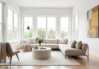 high-rise apartment living room with city views and Pantone's 2025 color adding warmth to the design