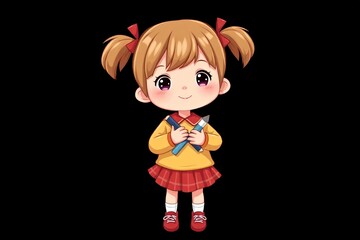 cartoon girl with a school uniform holding a knife and fork