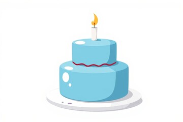 there is a blue cake with a single candle on top