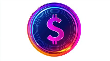 Obraz premium Vibrant Gradient Dollar Symbol Coin Design Featuring Bold Colors and Modern Aesthetic for Financial or Cryptocurrency Themes