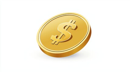 Shiny Gold Coin with Dollar Sign Symbolizing Wealth and Prosperity, Ideal for Financial Themes, Investments, and Economic Growth in Different Media Applications