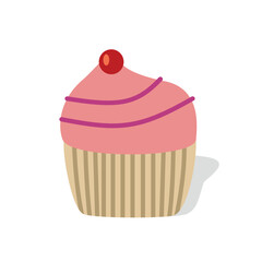 Pink cupcake. Dessert food. Sweet food. Strawberries muffin. Cupcake illustration.