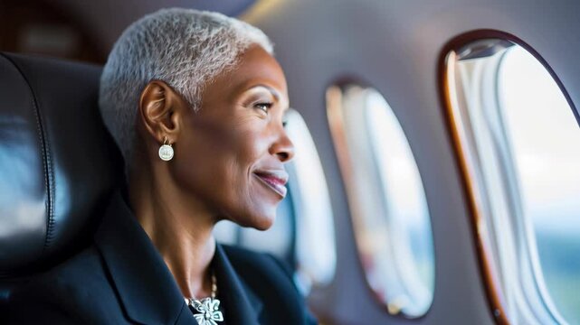 Successful Businesswoman in Private Jet: Thoughtful Contemplation During Luxurious Flight