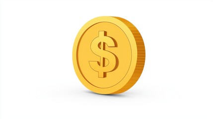 Obraz premium Bright Gold Coin with Dollar Symbol on a White Background, Representing Wealth, Currency, Finance, and Investment Opportunities in a Modern Economy