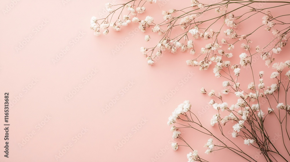 Wall mural Delicate white flowers creating a frame on pink background