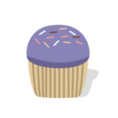Taro flavor cupcake with messes on top. Muffin illustration. Sweet food. Dessert. Colorful cupcakes.
