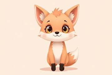 Obraz premium cartoon fox sitting on the ground with a white background