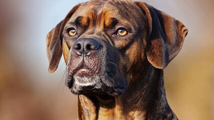 Obraz premium Close-up portrait of a brindle dog.