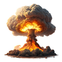 Dramatic explosion with mushroom cloud - Powerful explosion creating a fiery mushroom cloud, symbolizing destruction, energy release, or apocalyptic events in vivid detail.