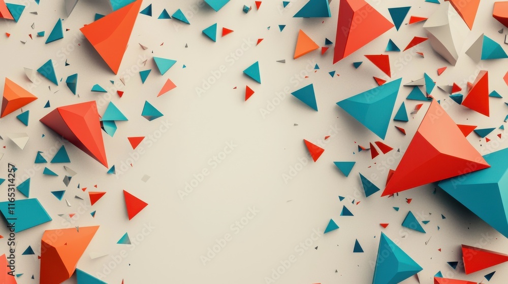 Poster dynamic geometric shapes exploding abstract background digital art creative environment aerial view 