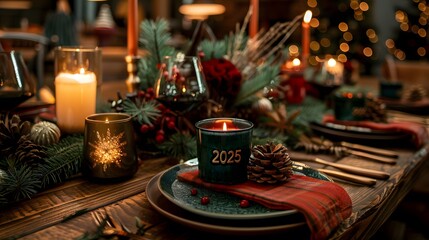 Elegant Rustic Holiday Dinner Table with Festive Touches