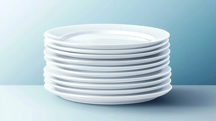 Obraz premium Clean and shiny white plates neatly stacked on a table.