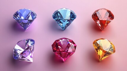 Fototapeta premium Nine sparkling diamonds with clipping paths for precise use.
