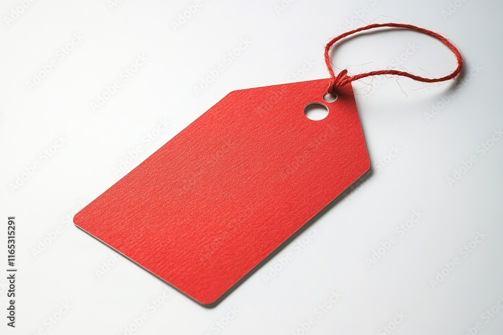 Poster simple red tag with string positioned on clean white background perfect for branding or labeling