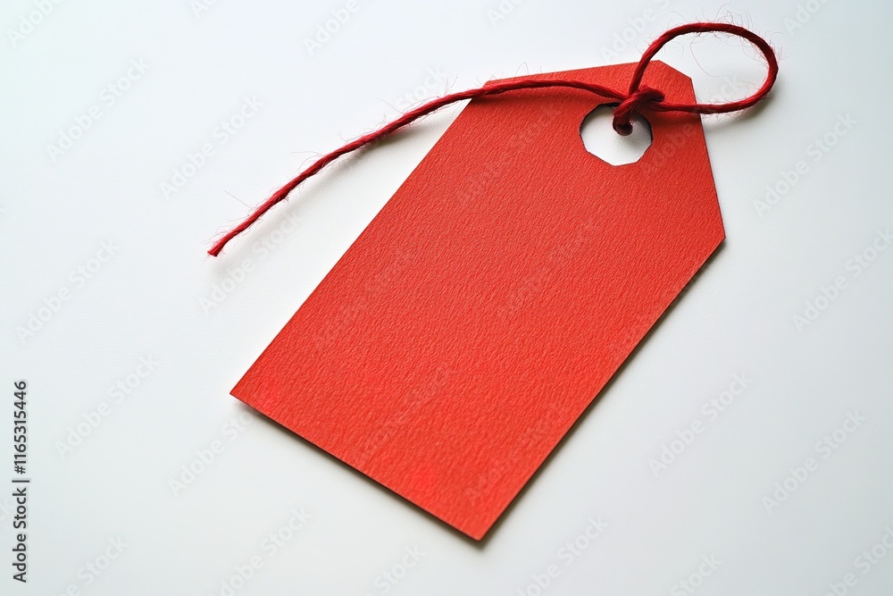Poster simple red tag with string positioned on clean white background perfect for branding or labeling
