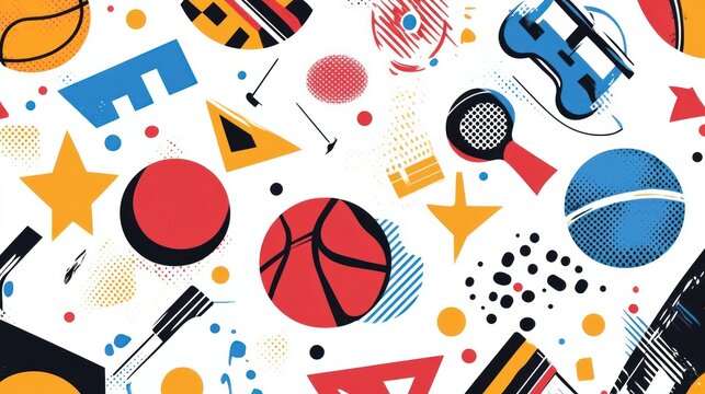 Modern geometric design inspired by Bauhaus with a summer sports theme.

