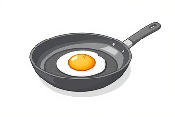 an egg in a frying pan with a spoon on a white background
