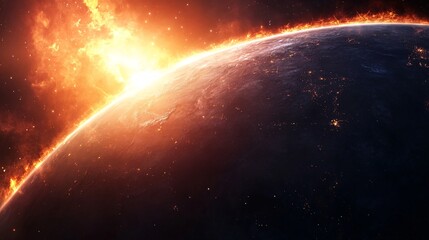 Obraz premium Planet earth burning during solar flare eruption in space