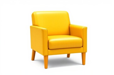 yellow chair with wooden legs and arm rest on white background