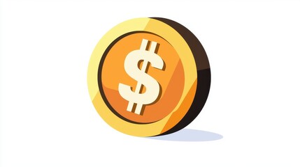Obraz premium Golden Coin with Dollar Sign Symbolizing Currency, Wealth, Finance, and Economic Prosperity Illustrated in a Modern Flat Design for Financial Concepts