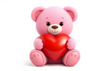 there is a pink teddy bear holding a red heart