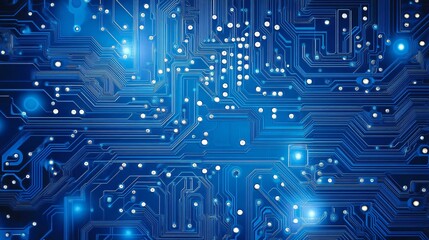 Futuristic printed circuit board showing data flowing through electronic components
