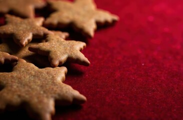 Gingerbread cookies and blank red velvet space