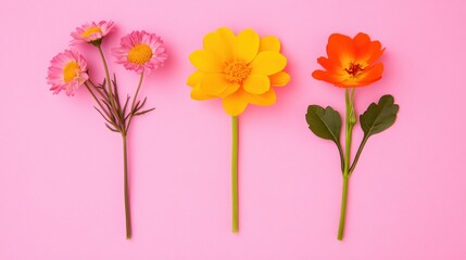 Obraz premium Vibrant Colorful Flowers on Pink Background for Spring and Floral Design