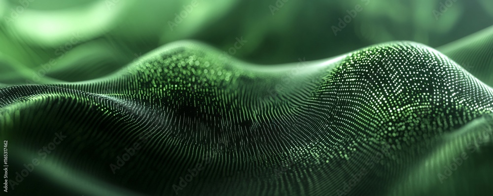 Poster green particle grid forming abstract cyber landscape