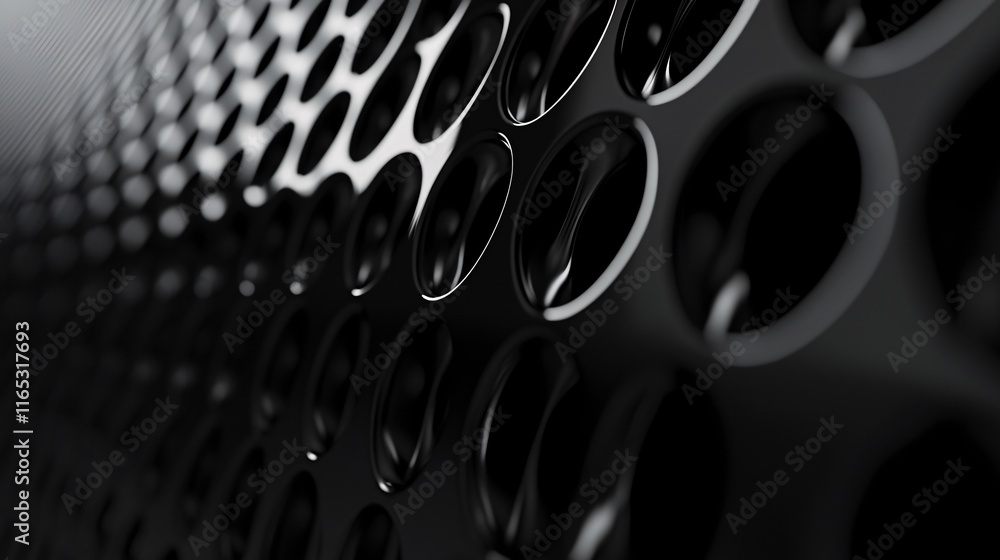 Fototapete abstract black metallic mesh reflecting light creating a futuristic pattern