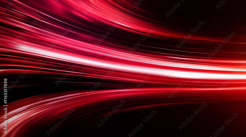 Poster abstract red and white light trails flowing on dark background