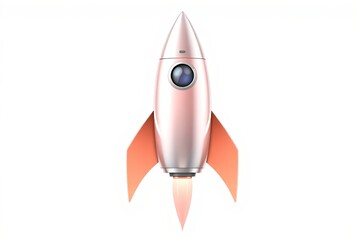 there is a small silver rocket with orange tail on a white background