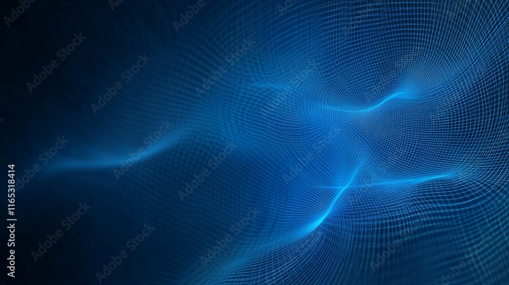 Fototapete Abstract blue grid mesh representing digital data flowing in cyberspace
