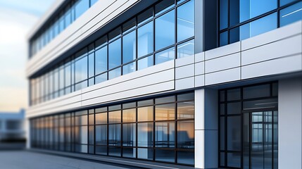 Modern Office Building with Large Glass Windows and Sleek Design