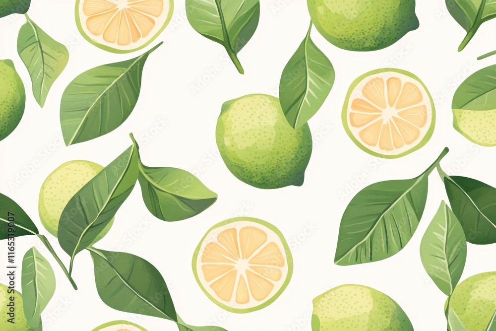 Poster Fresh Lime and Leaf Pattern with Bright Green Colors and Soft Background