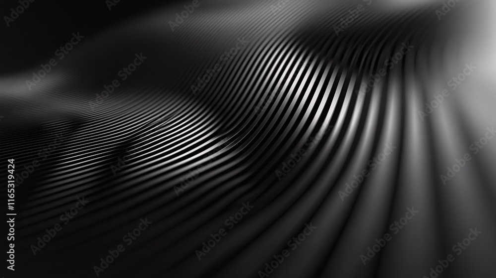 Poster abstract black metallic shape is waving and creating stripes