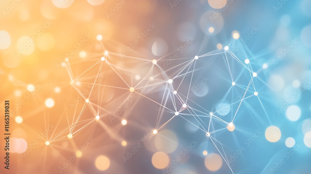 Aufkleber Network mesh connecting nodes with futuristic glow on gradient background