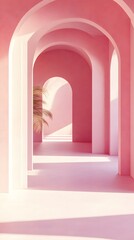 A bright open space with a soft blush pink background, offering a gentle and feminine atmosphere for a product display