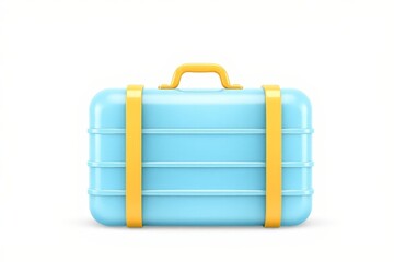 a close up of a blue suitcase with yellow straps