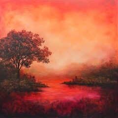 Fototapeta premium abstract landscape in warm orange and red with layered gradients